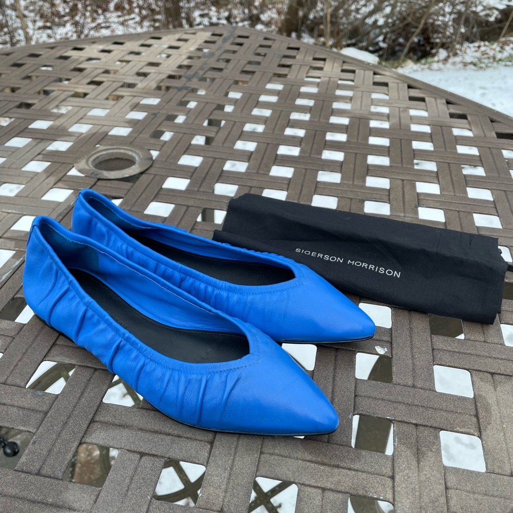 SIGERSON MORRISON LAHELA 7.5 Women's Flat Shoe Blue Retro Quiet Luxury New - Picture 6 of 10